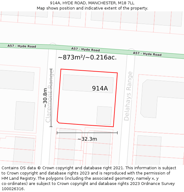 914A, HYDE ROAD, MANCHESTER, M18 7LL: Plot and title map