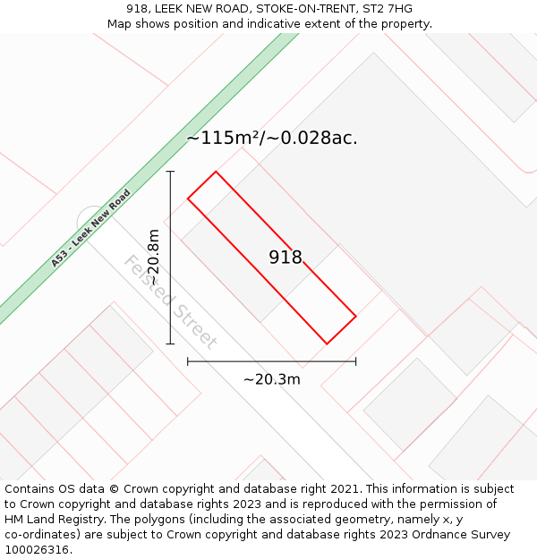 918, LEEK NEW ROAD, STOKE-ON-TRENT, ST2 7HG: Plot and title map