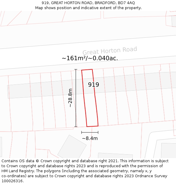 919, GREAT HORTON ROAD, BRADFORD, BD7 4AQ: Plot and title map