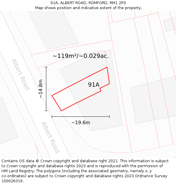 91A, ALBERT ROAD, ROMFORD, RM1 2PS: Plot and title map