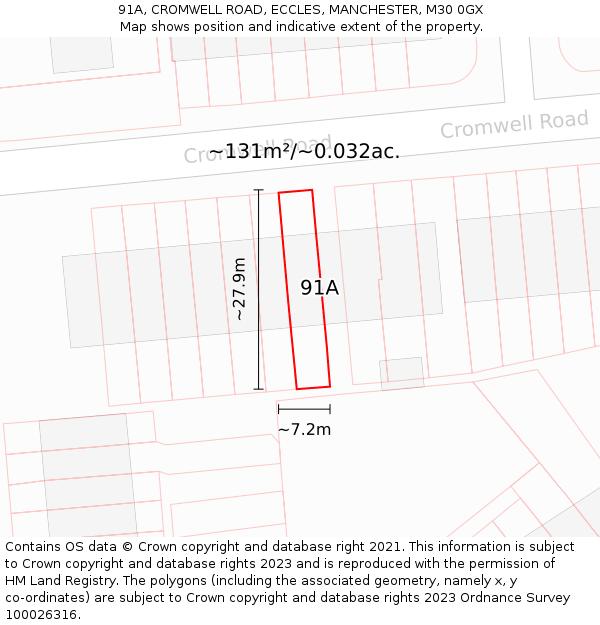 91A, CROMWELL ROAD, ECCLES, MANCHESTER, M30 0GX: Plot and title map