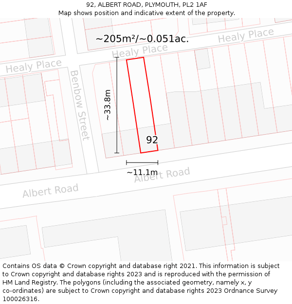 92, ALBERT ROAD, PLYMOUTH, PL2 1AF: Plot and title map