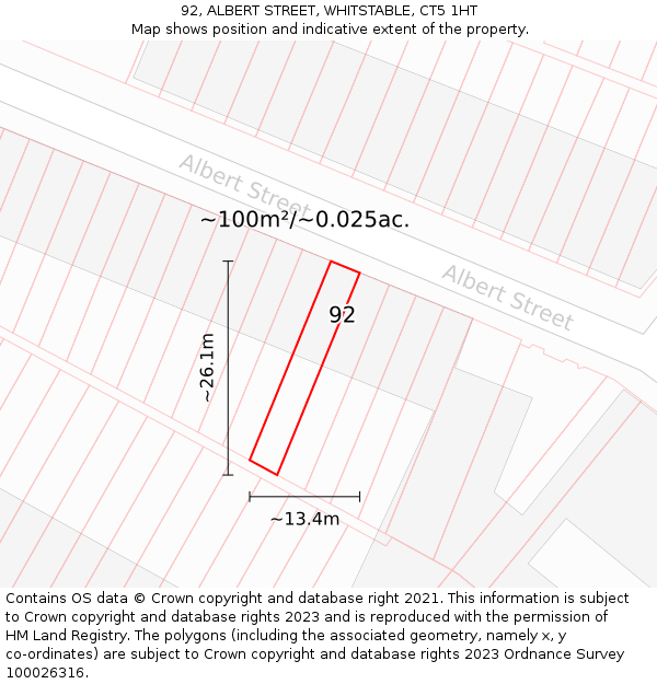 92, ALBERT STREET, WHITSTABLE, CT5 1HT: Plot and title map