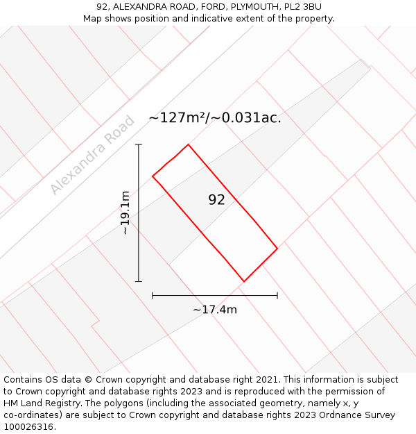 92, ALEXANDRA ROAD, FORD, PLYMOUTH, PL2 3BU: Plot and title map