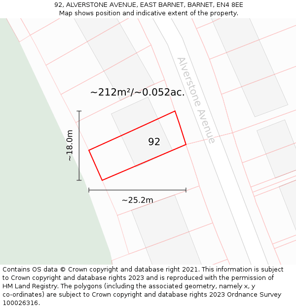 92, ALVERSTONE AVENUE, EAST BARNET, BARNET, EN4 8EE: Plot and title map