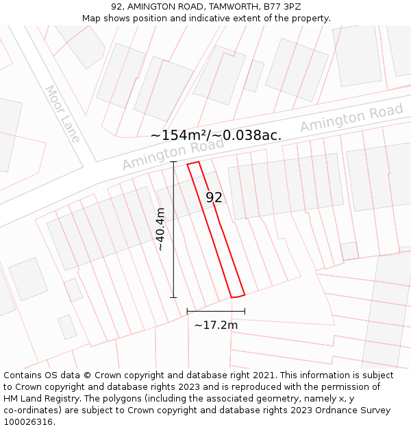 92, AMINGTON ROAD, TAMWORTH, B77 3PZ: Plot and title map