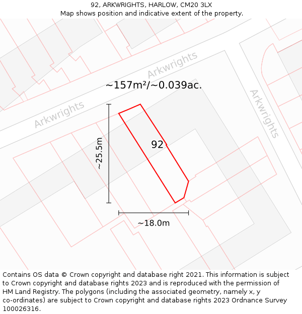 92, ARKWRIGHTS, HARLOW, CM20 3LX: Plot and title map