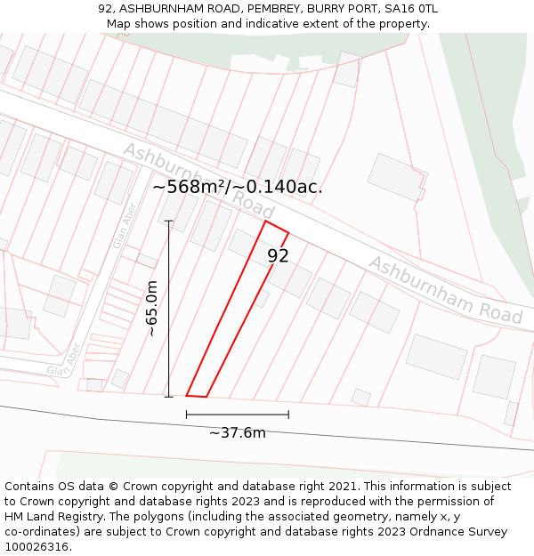 92, ASHBURNHAM ROAD, PEMBREY, BURRY PORT, SA16 0TL: Plot and title map