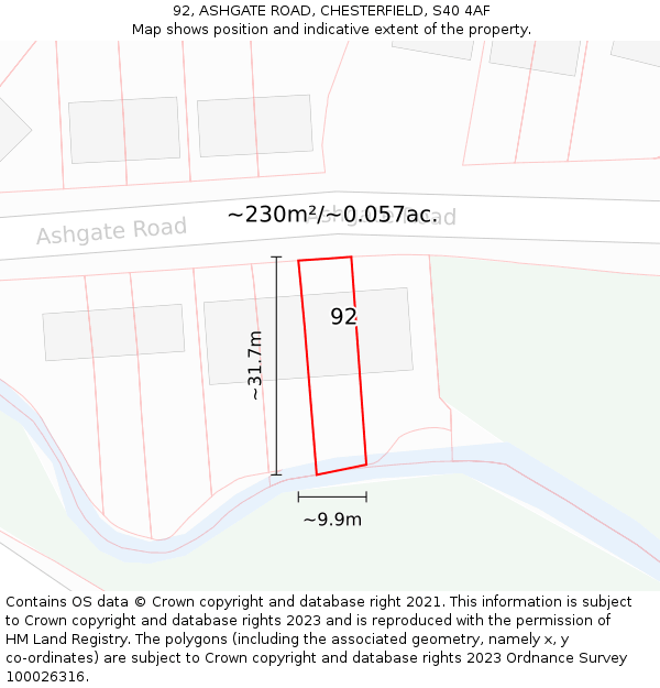 92, ASHGATE ROAD, CHESTERFIELD, S40 4AF: Plot and title map