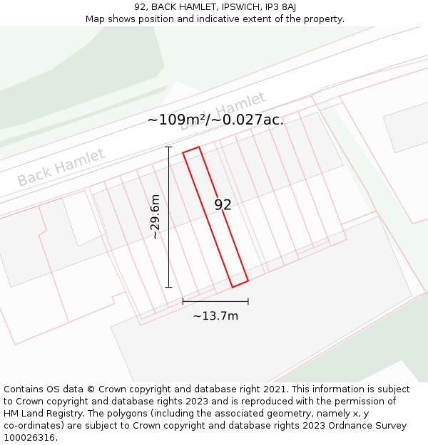 92, BACK HAMLET, IPSWICH, IP3 8AJ: Plot and title map