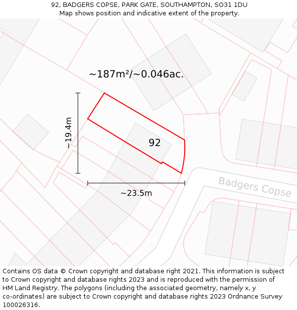 92, BADGERS COPSE, PARK GATE, SOUTHAMPTON, SO31 1DU: Plot and title map
