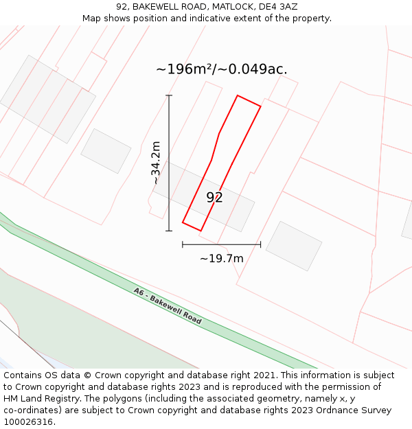 92, BAKEWELL ROAD, MATLOCK, DE4 3AZ: Plot and title map