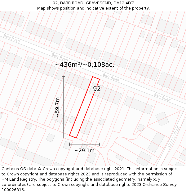 92, BARR ROAD, GRAVESEND, DA12 4DZ: Plot and title map