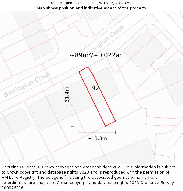 92, BARRINGTON CLOSE, WITNEY, OX28 5FL: Plot and title map