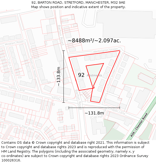 92, BARTON ROAD, STRETFORD, MANCHESTER, M32 9AE: Plot and title map