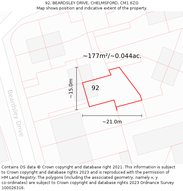 92, BEARDSLEY DRIVE, CHELMSFORD, CM1 6ZG: Plot and title map