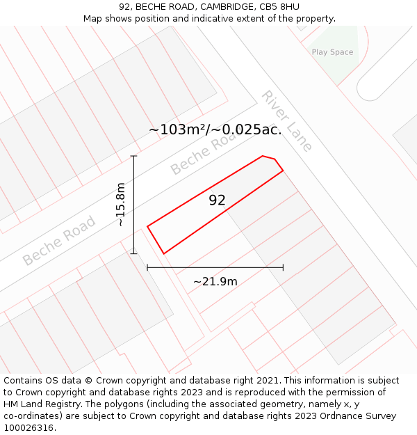 92, BECHE ROAD, CAMBRIDGE, CB5 8HU: Plot and title map