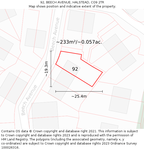 92, BEECH AVENUE, HALSTEAD, CO9 2TR: Plot and title map