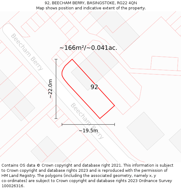 92, BEECHAM BERRY, BASINGSTOKE, RG22 4QN: Plot and title map