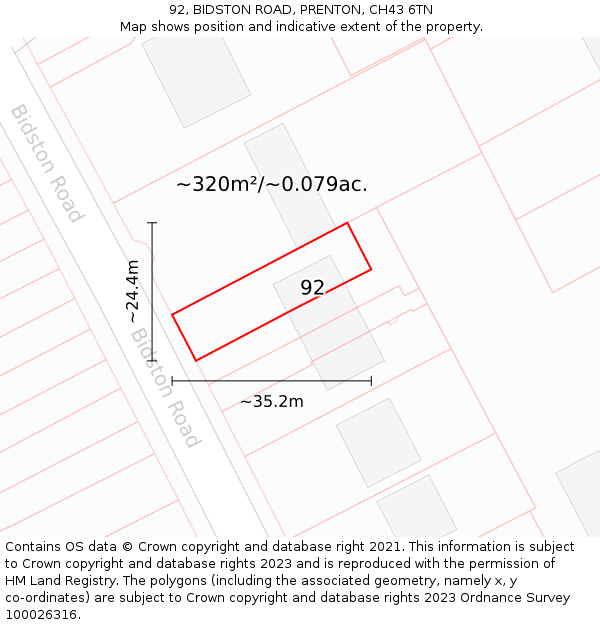 92, BIDSTON ROAD, PRENTON, CH43 6TN: Plot and title map