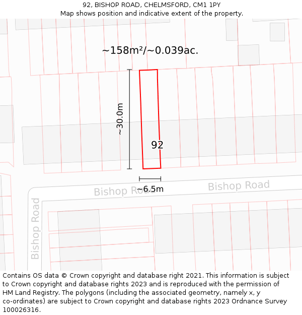 92, BISHOP ROAD, CHELMSFORD, CM1 1PY: Plot and title map
