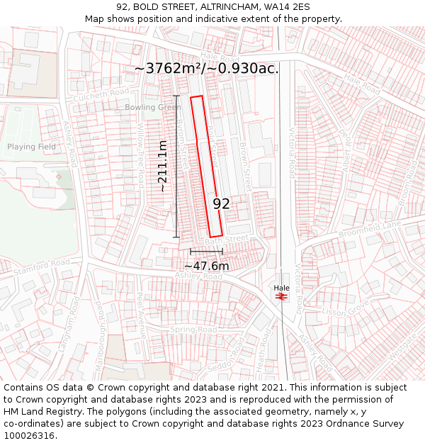 92, BOLD STREET, ALTRINCHAM, WA14 2ES: Plot and title map