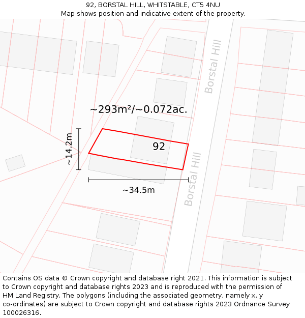 92, BORSTAL HILL, WHITSTABLE, CT5 4NU: Plot and title map
