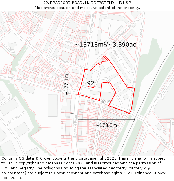 92, BRADFORD ROAD, HUDDERSFIELD, HD1 6JR: Plot and title map