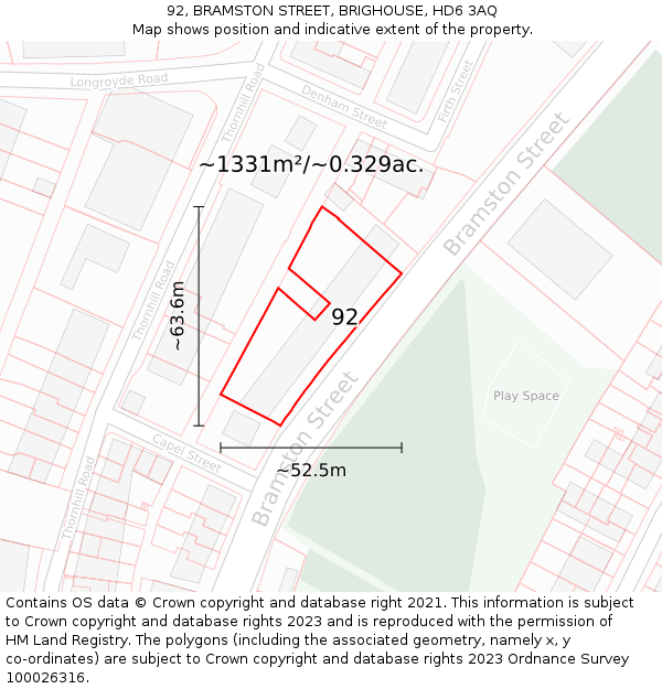92, BRAMSTON STREET, BRIGHOUSE, HD6 3AQ: Plot and title map