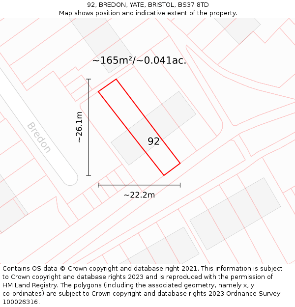 92, BREDON, YATE, BRISTOL, BS37 8TD: Plot and title map