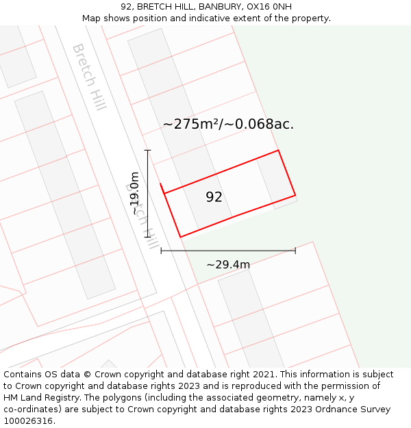 92, BRETCH HILL, BANBURY, OX16 0NH: Plot and title map