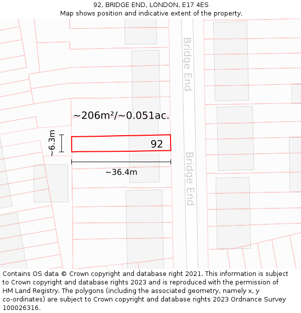 92, BRIDGE END, LONDON, E17 4ES: Plot and title map
