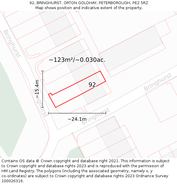 92, BRINGHURST, ORTON GOLDHAY, PETERBOROUGH, PE2 5RZ: Plot and title map