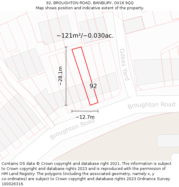 92, BROUGHTON ROAD, BANBURY, OX16 9QQ: Plot and title map