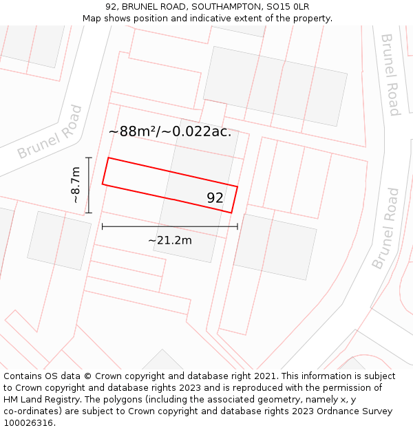 92, BRUNEL ROAD, SOUTHAMPTON, SO15 0LR: Plot and title map