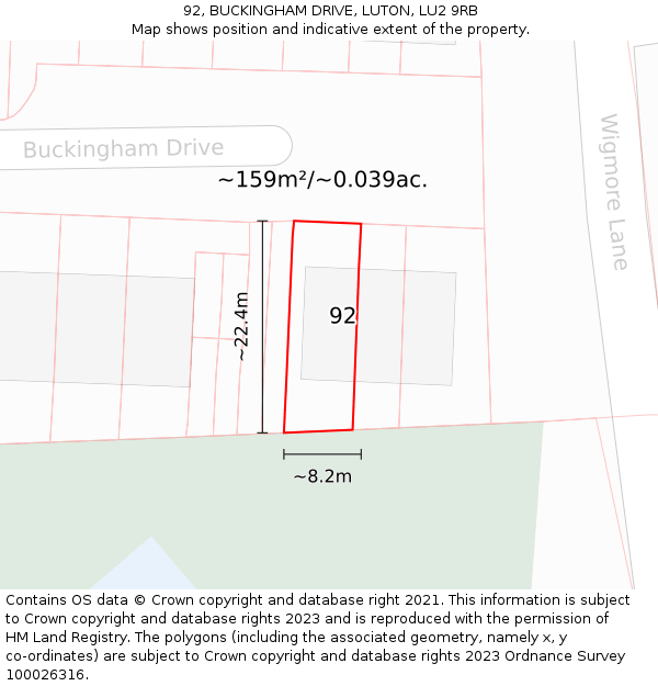 92, BUCKINGHAM DRIVE, LUTON, LU2 9RB: Plot and title map