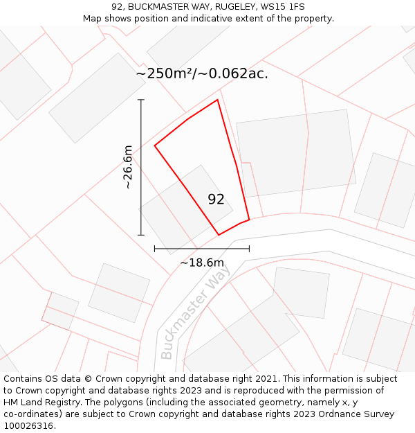 92, BUCKMASTER WAY, RUGELEY, WS15 1FS: Plot and title map