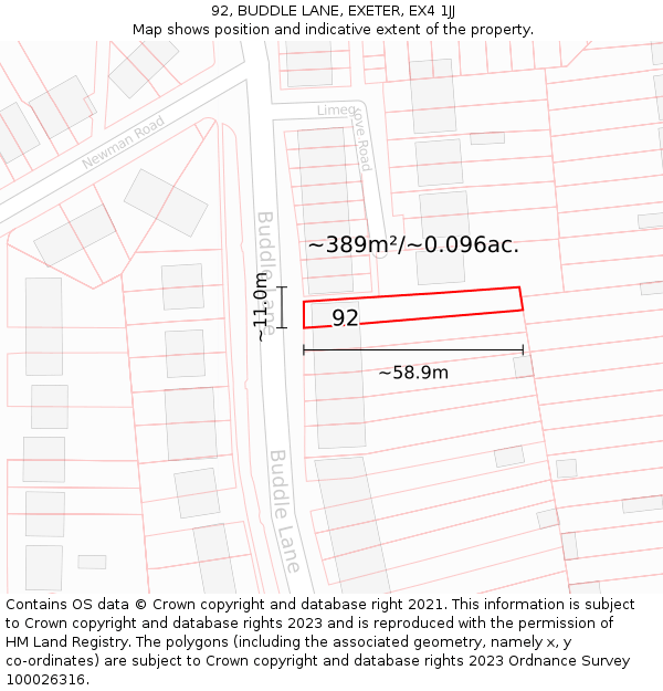 92, BUDDLE LANE, EXETER, EX4 1JJ: Plot and title map
