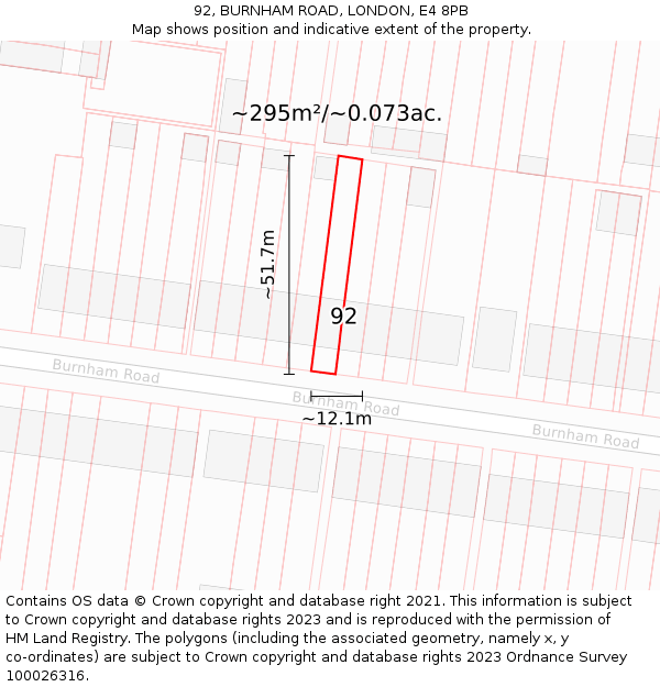 92, BURNHAM ROAD, LONDON, E4 8PB: Plot and title map