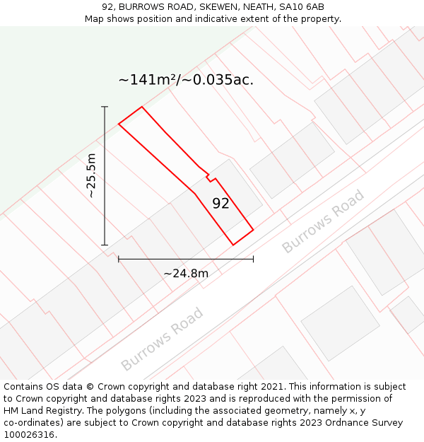 92, BURROWS ROAD, SKEWEN, NEATH, SA10 6AB: Plot and title map