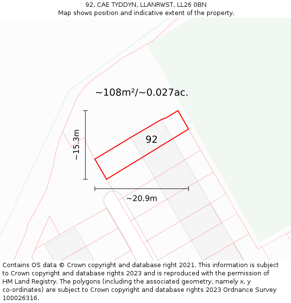 92, CAE TYDDYN, LLANRWST, LL26 0BN: Plot and title map