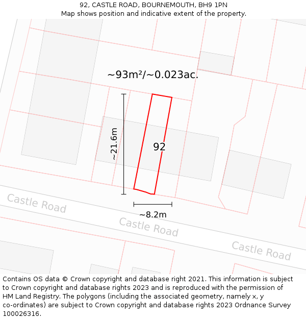 92, CASTLE ROAD, BOURNEMOUTH, BH9 1PN: Plot and title map