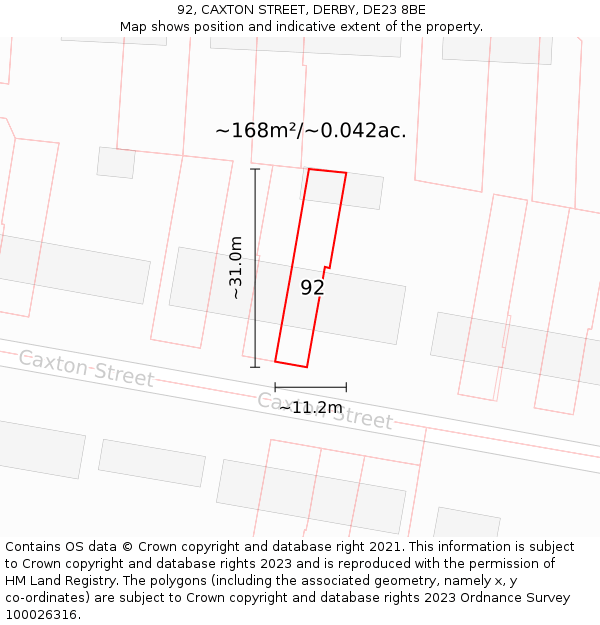 92, CAXTON STREET, DERBY, DE23 8BE: Plot and title map