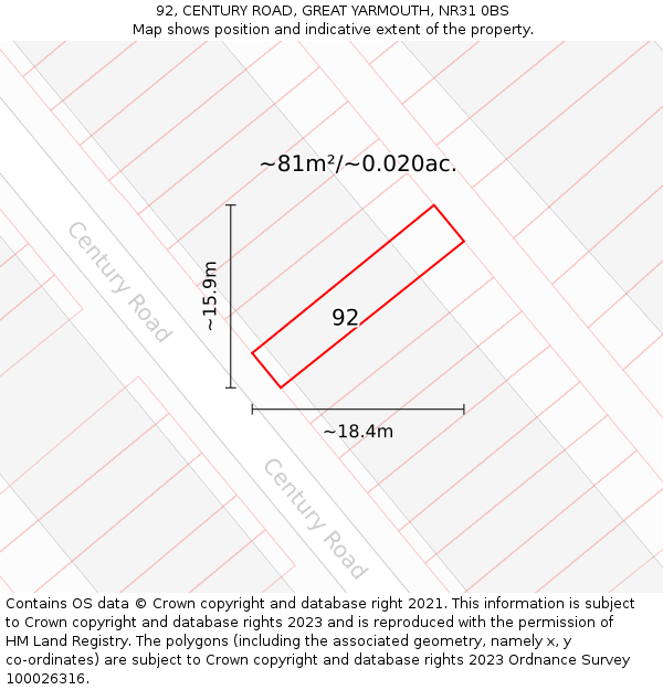 92, CENTURY ROAD, GREAT YARMOUTH, NR31 0BS: Plot and title map
