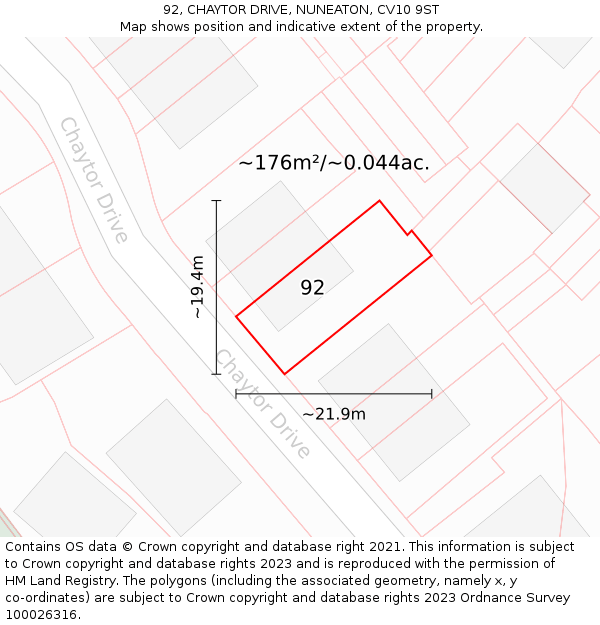 92, CHAYTOR DRIVE, NUNEATON, CV10 9ST: Plot and title map