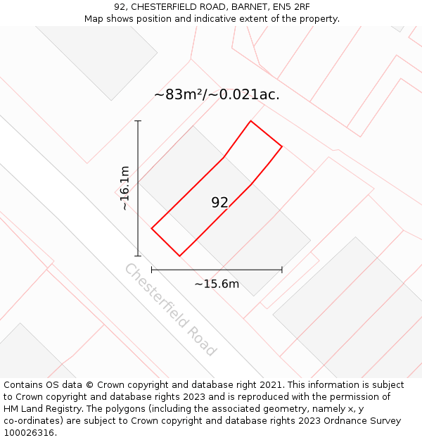 92, CHESTERFIELD ROAD, BARNET, EN5 2RF: Plot and title map