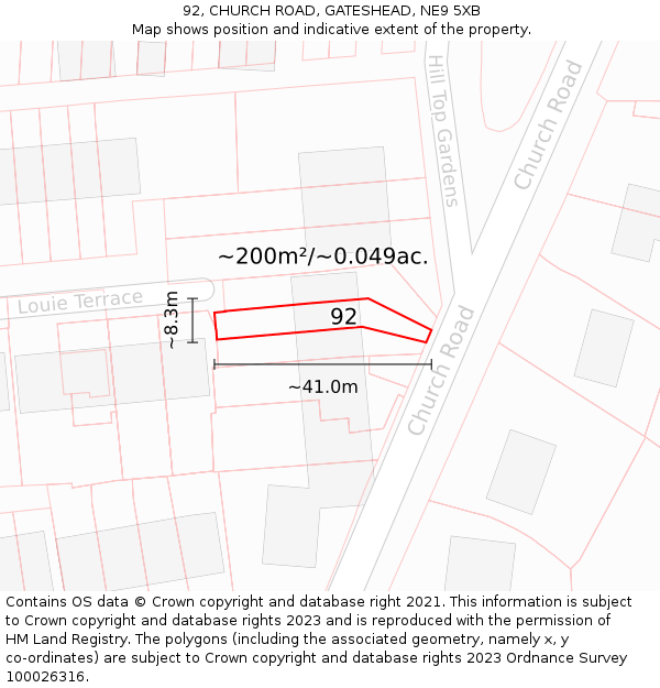 92, CHURCH ROAD, GATESHEAD, NE9 5XB: Plot and title map