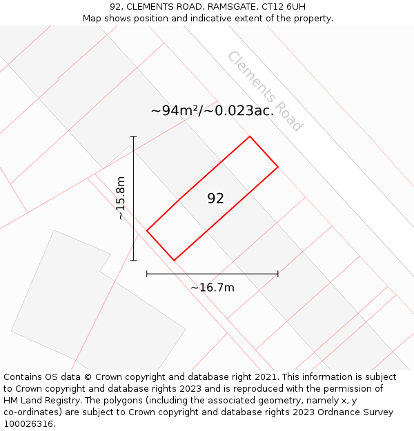 92, CLEMENTS ROAD, RAMSGATE, CT12 6UH: Plot and title map