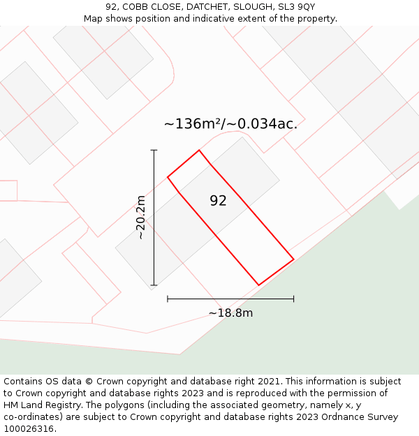92, COBB CLOSE, DATCHET, SLOUGH, SL3 9QY: Plot and title map