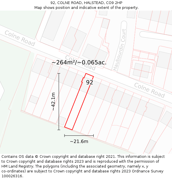 92, COLNE ROAD, HALSTEAD, CO9 2HP: Plot and title map